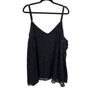 Torrid Cami Top Womens 4X Black Embroidered Star Chiffon V-Neck Spaghetti Strap
